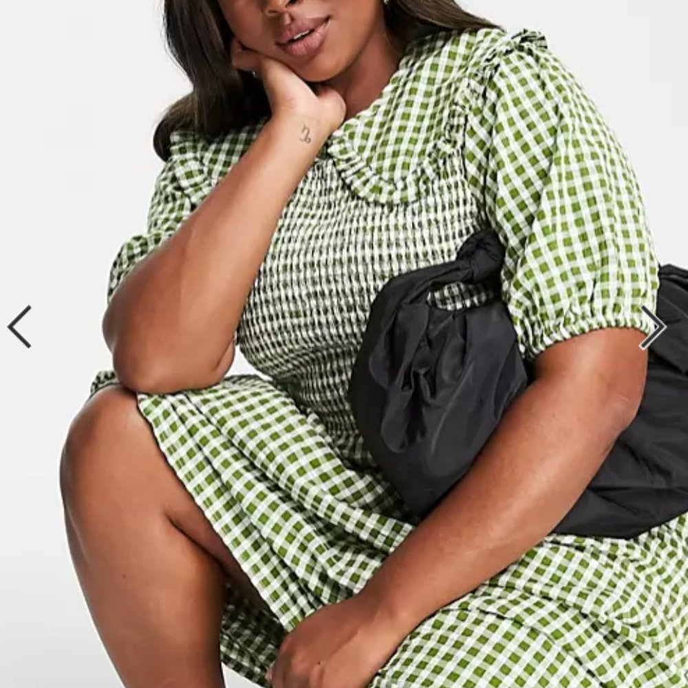 Asos Curve Gingham Peter Pan Collar Midi Dress